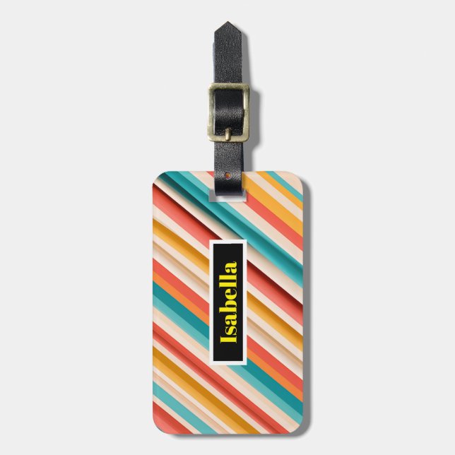 Personalised Retro Striped Double-Sided Luggage Tag (Front Vertical)