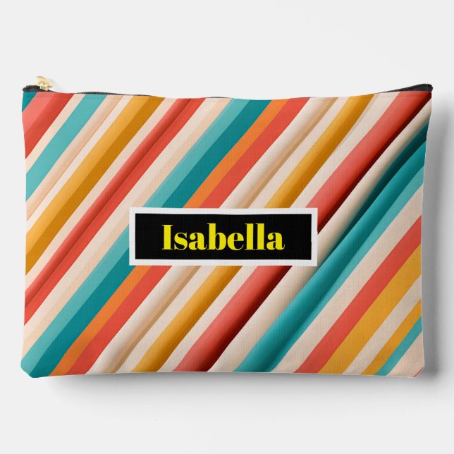 Personalised Retro Striped Large Accessory Pouch (Front)