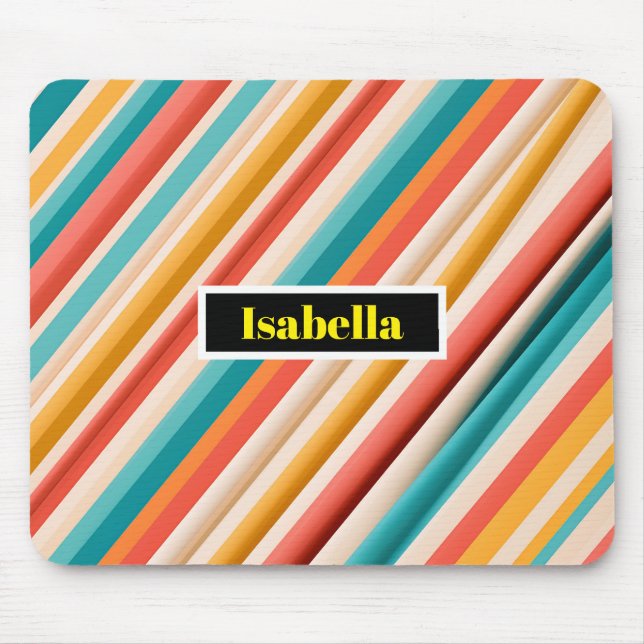 Personalised Retro Striped Mousepad | Colourful  (Front)