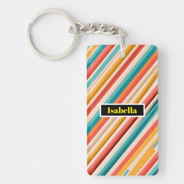 Personalised Retro Striped Pattern  Key Ring (Front)