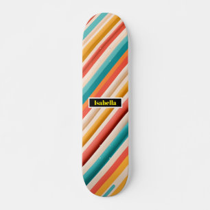 Personalised Retro Striped Skateboard Colourful