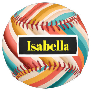 Personalised Retro Striped Softball Colourful