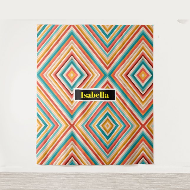 Personalised Retro Striped Tapestry | Colourful   (Front)