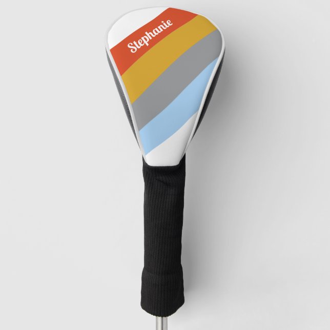 Personalised Retro Stripes Golf Driver Cover (Front)