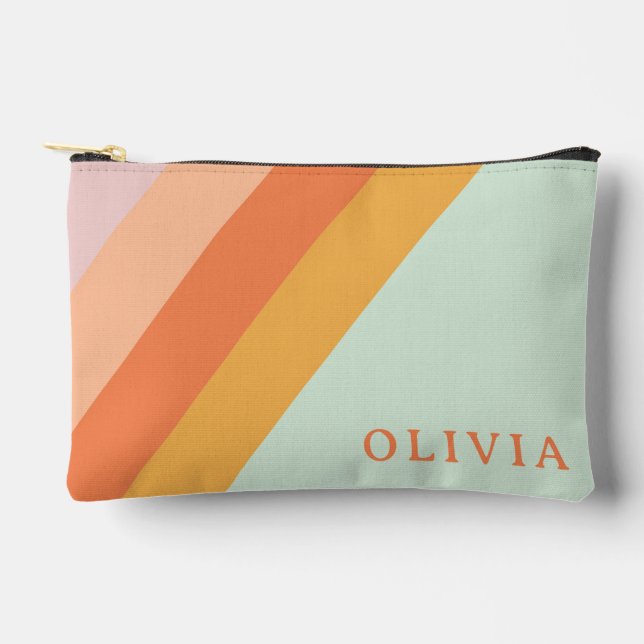 Personalised Retro Stripes Mint Peach Pastel Accessory Pouch (Front)