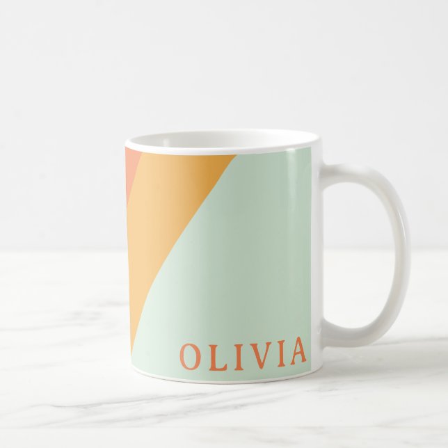 Personalised Retro Stripes Mint Peach Pastel Coffee Mug (Right)