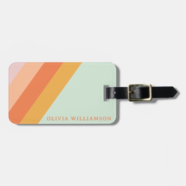 Personalised Retro Stripes Mint Peach Pastel Luggage Tag (Front Horizontal)
