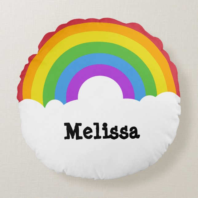 Personalised Retro Style Round Rainbow Round Cushion (Front)