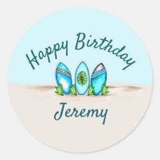 Personalised Retro Surfboards Classic Round Sticker