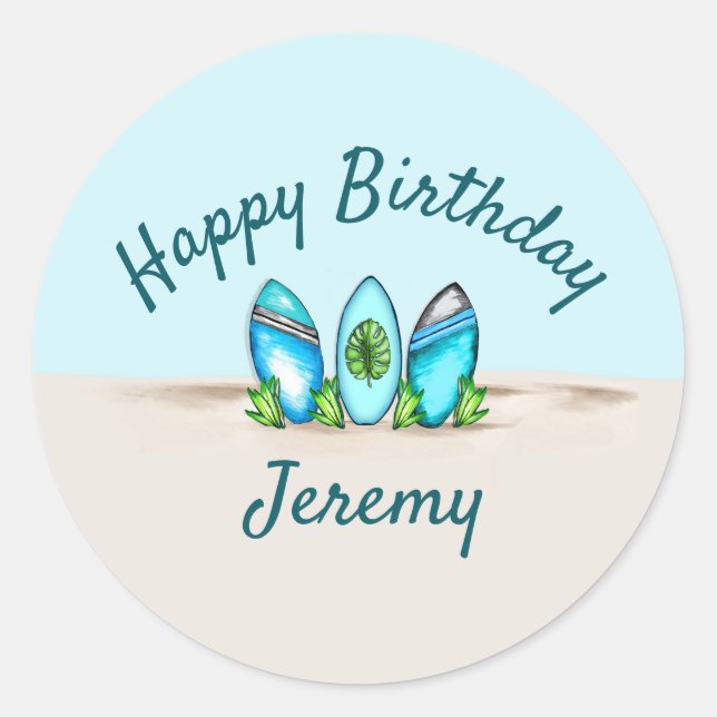 Personalised Retro Surfboards Classic Round Sticker (Front)