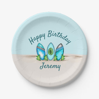 Personalised Retro Surfboards Paper Plate