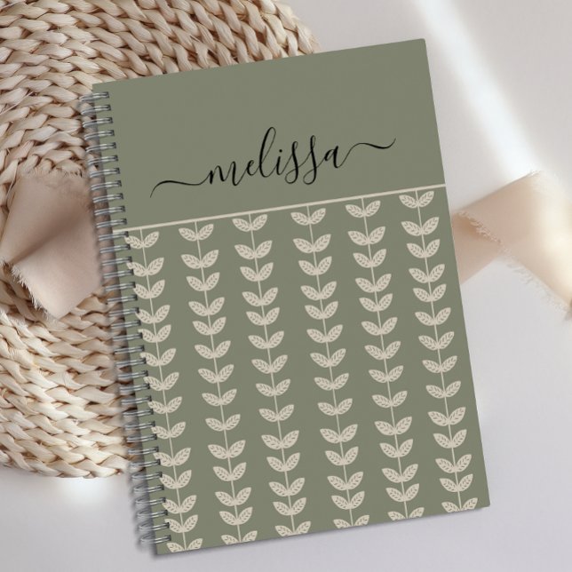 Personalised Retro Vibe Green Leaves Journal  (Creator Uploaded)