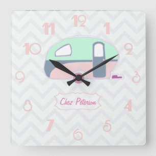 Personalised Retro Vintage Caravan Design Square Wall Clock
