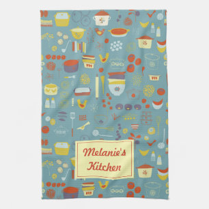 Personalised Retro Vintage Cooking Pattern Tea Towel