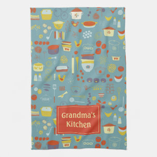 Personalised Retro Vintage Cooking Pattern Tea Towel