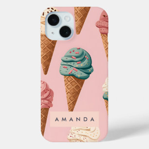 Personalised Retro Vintage Ice Cream Cone Pattern iPhone 15 Case