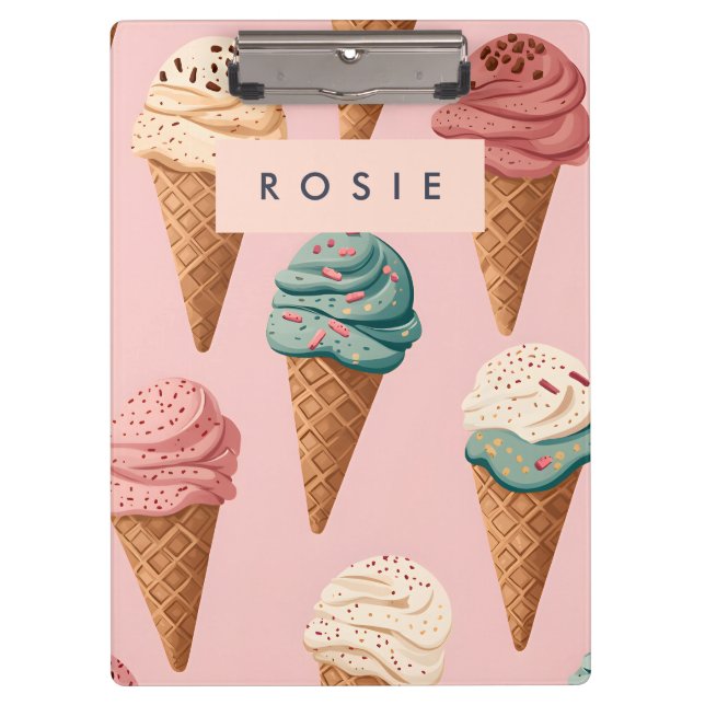 Personalised Retro Vintage Ice Cream Cone Pattern Clipboard (Front)