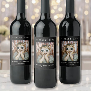 Personalised Retro Vintage Photo Birthday Wine Label