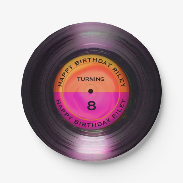 Personalised Retro Vinyl Record Birthday Party   Paper Plate (Front)