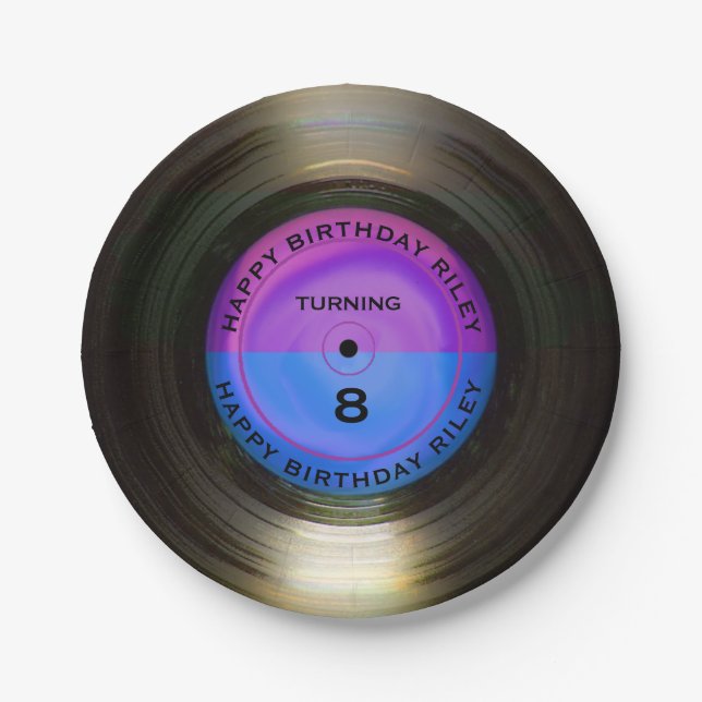 Personalised Retro Vinyl Record Birthday Party   Paper Plate (Front)
