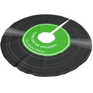 Personalised Retro Vinyl Record Bright Green  Brushed Polyester Tree Skirt