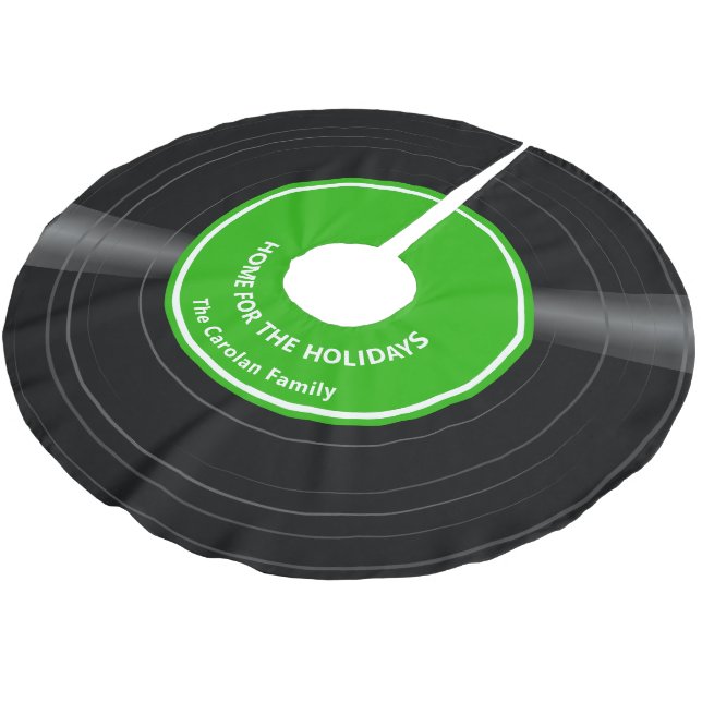 Personalised Retro Vinyl Record Bright Green  Brushed Polyester Tree Skirt (Angled)