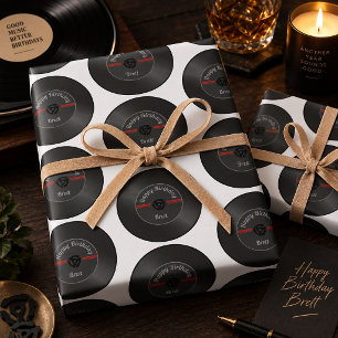 Personalised Retro Vinyl Record Wrapping Paper – V