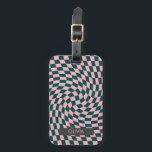 Personalised Retro Warped Green Pink Chequered   Luggage Tag<br><div class="desc">Retro warped checks chequerboard design,  in a deep jungle green and pink colour combination. Retro chequerboard twirled seventies psychedelic style modern design home decor,  dorm room,  office and school products and retro warped chequered gifts.</div>