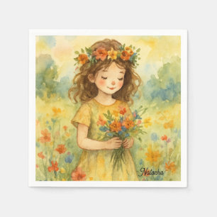 Personalised retro watercolor meadow Trendy art Napkin