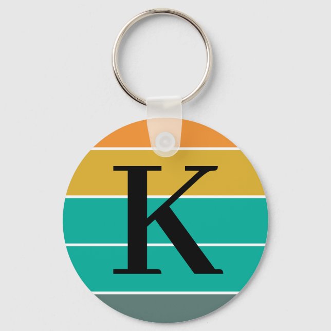 Personalised Retro Waves Monogram Key Ring (Front)