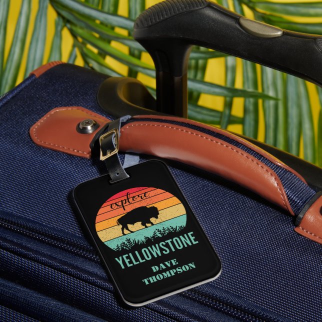 Personalised Retro Yellowstone National Park Luggage Tag (Front Insitu 1)
