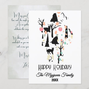 Personalised RetroMinimalist BlackCats & Branches Holiday Card