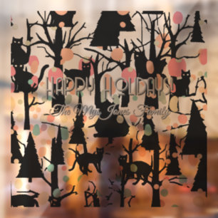 Personalised RetroMinimalist BlackCats & Branches Window Cling