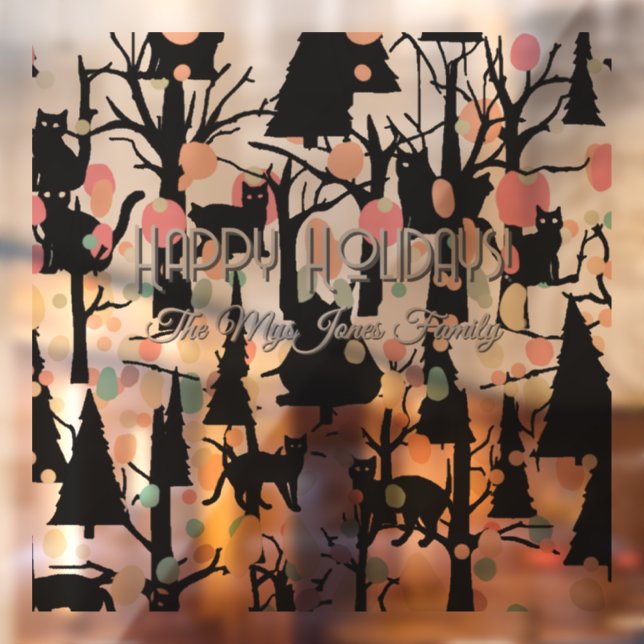 Personalised RetroMinimalist BlackCats & Branches Window Cling (Sheet 2)