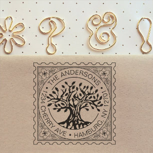 Personalised Return Address Custom Oak Tree Family Rubber Stamp