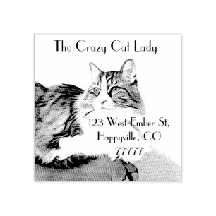 Personalised return address, handsome cat. rubber stamp