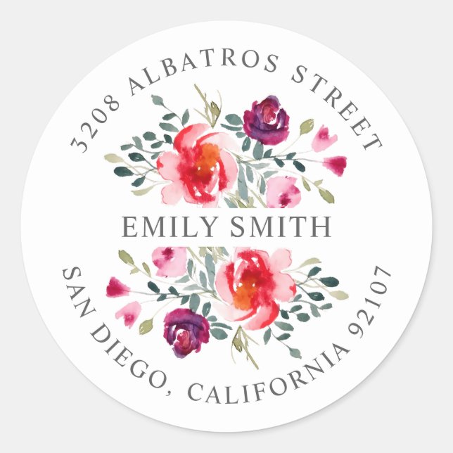 Personalised Return Address I  Botanical Motif  Classic Round Sticker (Front)