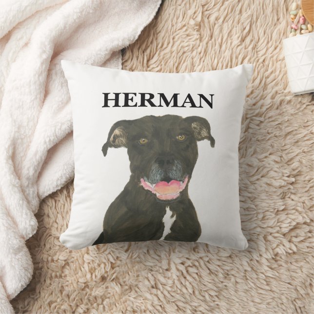 Personalised Reversible Black Pitbull Staffy Dog Cushion (Blanket)