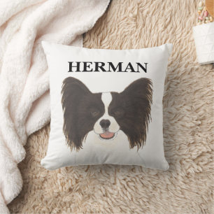 Personalised Reversible Black & White Papillon Dog Cushion