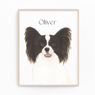 Personalised Reversible Black & White Papillon Dog Photo Print