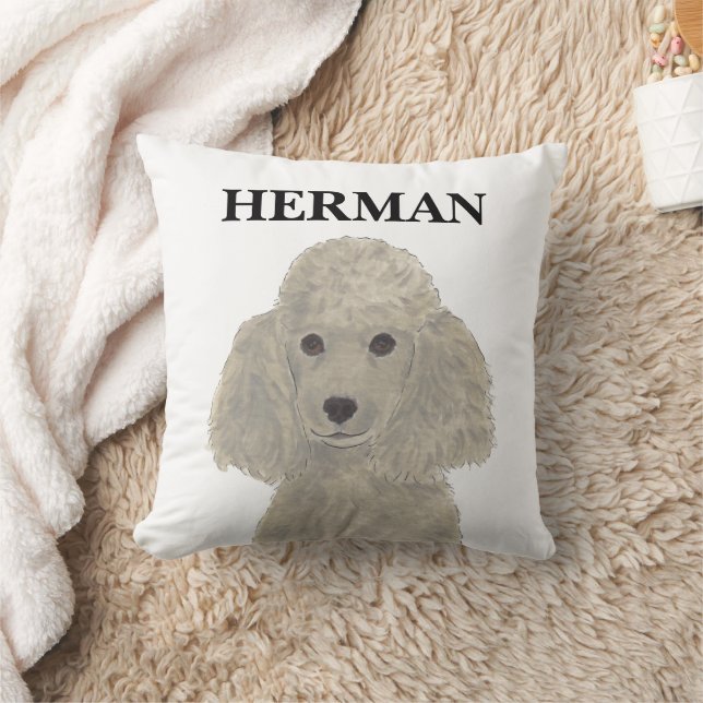 Personalised Reversible Grey Silver Poodle Cushion (Blanket)