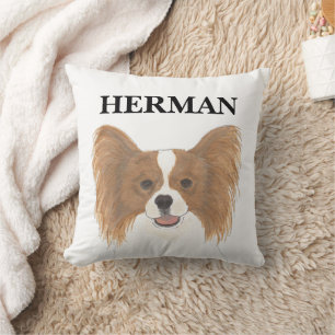 Personalised Reversible Red & White Papillon Dog Cushion