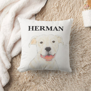 Personalised Reversible White Pitbull Staffy Dog Cushion