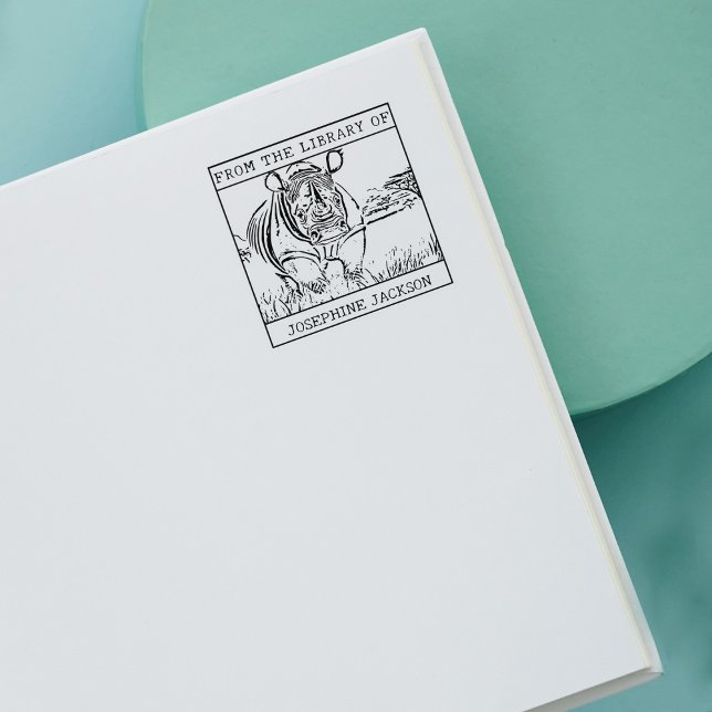 Personalised Rhinoceros Bookplate Rubber Stamp (Creator Uploaded)