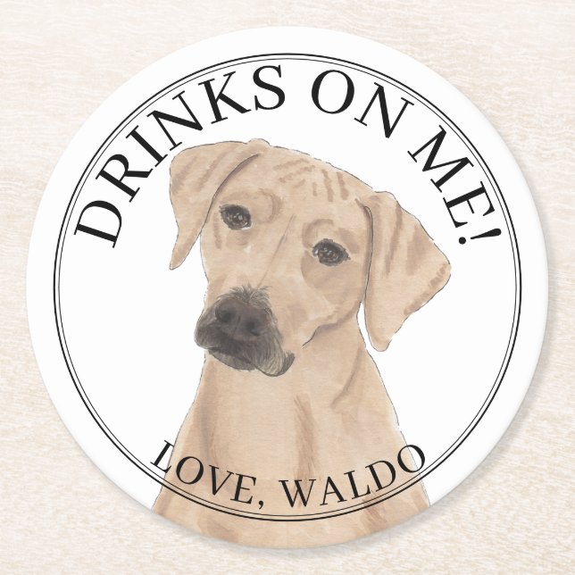 Personalised Rhodesian Ridgeback Dog Wedding Round Paper Coaster (Front)