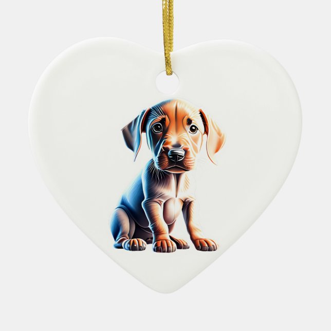 Personalised Rhodesian Ridgeback Puppy Ceramic Tree Decoration (Front)