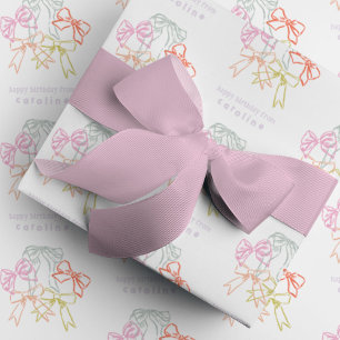 Personalised Ribbons and Bows Watercolor Birthday Wrapping Paper