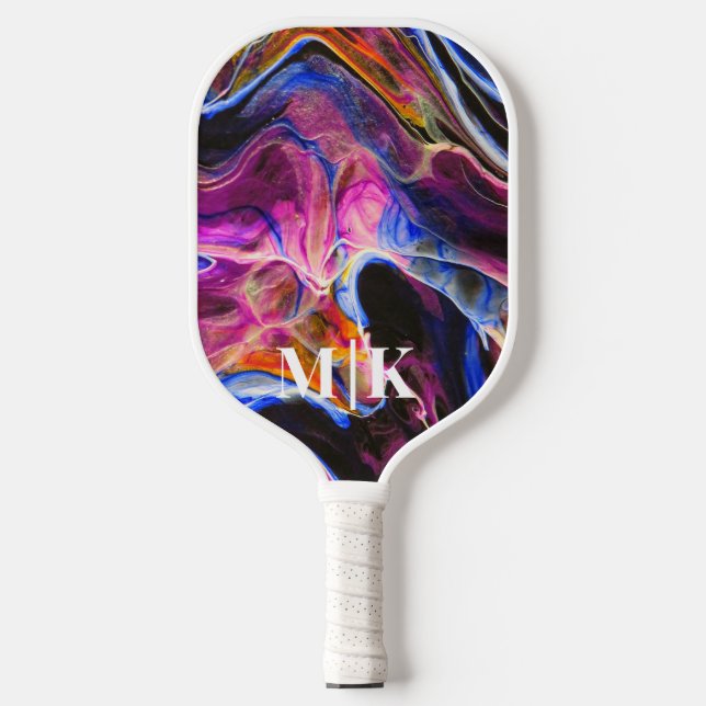 Personalised Rich Blue Agate Swirls Monogrammed  Pickleball Paddle (Front)