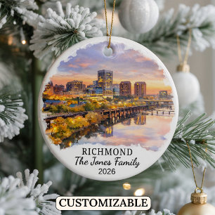 Personalised Richmond Ornament, Custom Virginia Ceramic Tree Decoration