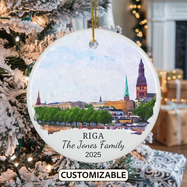 Personalised Riga Ornament, Latvia Ceramic Tree Decoration (Creator Uploaded)